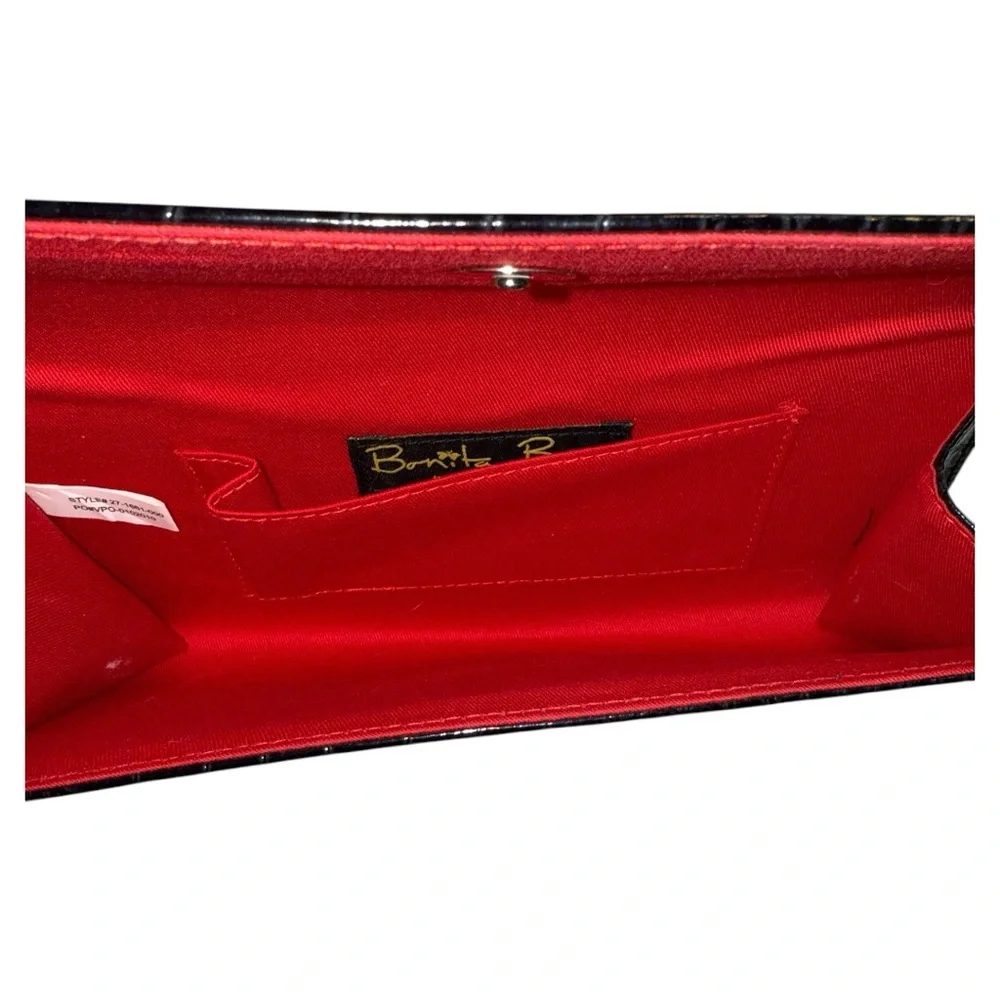 Bonita Bags New‎ York Black Crocodile Embossed Clutch Glam Party Formal